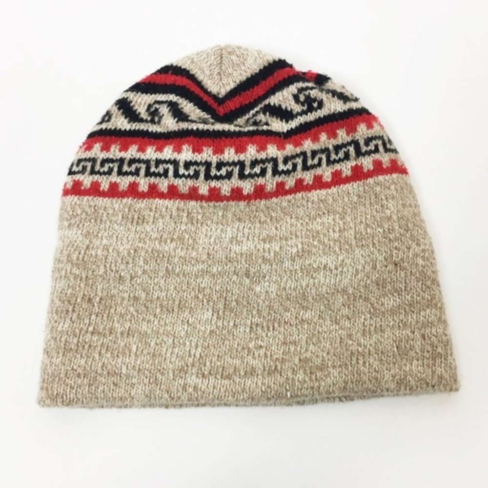 Fair Isle cream, red & black patterned knit hat